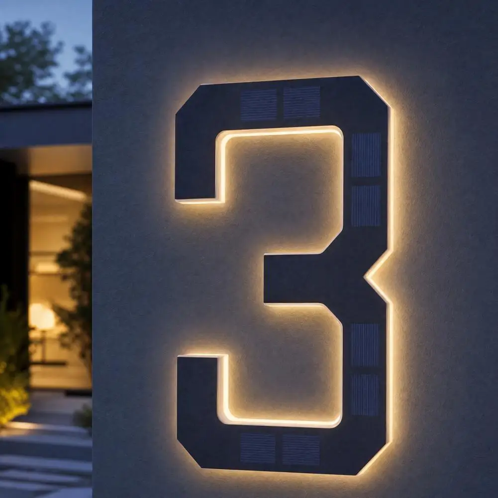 Solar Address Number Sign,Easy Install Solar House Number Auto On/Off, Waterproof Garden Door Decoration Energy Saving