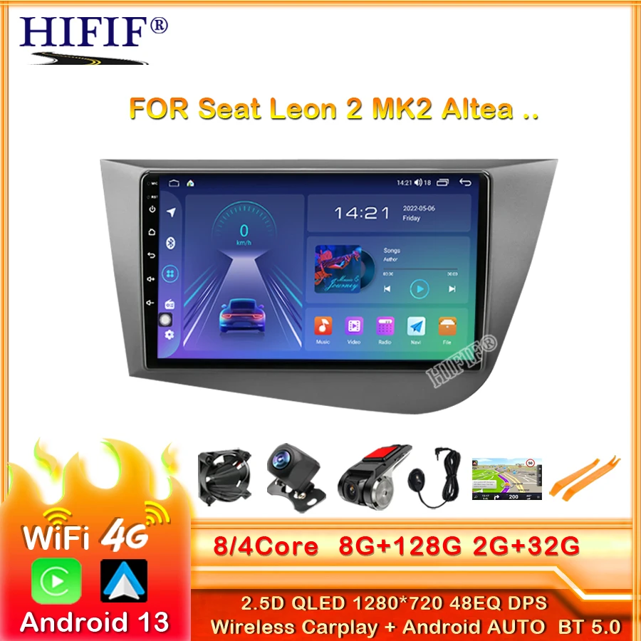 

Android 13 For Seat Leon 2 MK2 2005-2012 2Din Car Radio Multimedia Video Player Carplay Stereo Auto QLED Screen 48EQ