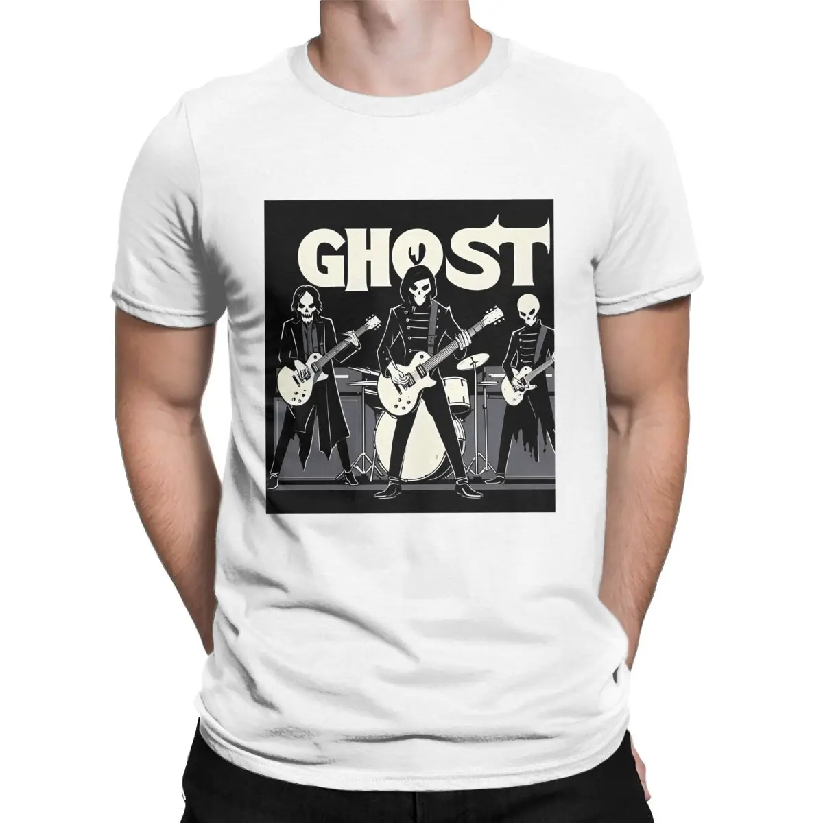 Ghost Band Gonst Concept Men's T Shirt Papa Ghost Metal Humor Tees Short Sleeve O Neck T-Shirt Pure Cotton Plus Size Clothes