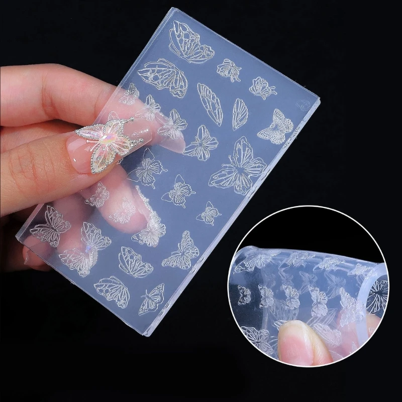 1pc Lace Relief Butterfly 3D Acrylic Mold Totem Silicone Nail Art Decorations Nails DIY Nail Art Templates Rose Nails Mold