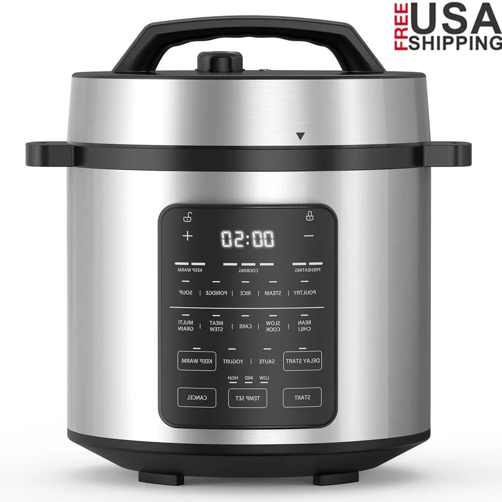 6QT Electric Pressure Cooker 12-in-1 Multi Cookers Rice Steamer Yogurt Maker Stainless Steel Dishwasher Safe Kitchen Appliance