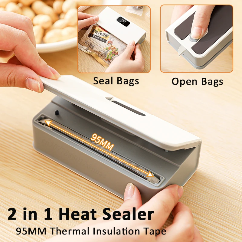 Plastic Bags Sealer Mini Heat Bag Sealing Machine Open Bags 2 in 1 Heat Bag Sealer Food Packaging Sealing Machine Portable Bags