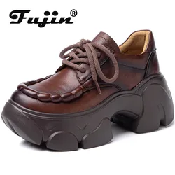 Fujin 7cm Fashion Autumn Spring Casual Ladies Shoes Sneakers Women Genuine Leather Platform Wedge Super Thick Female Moccasin