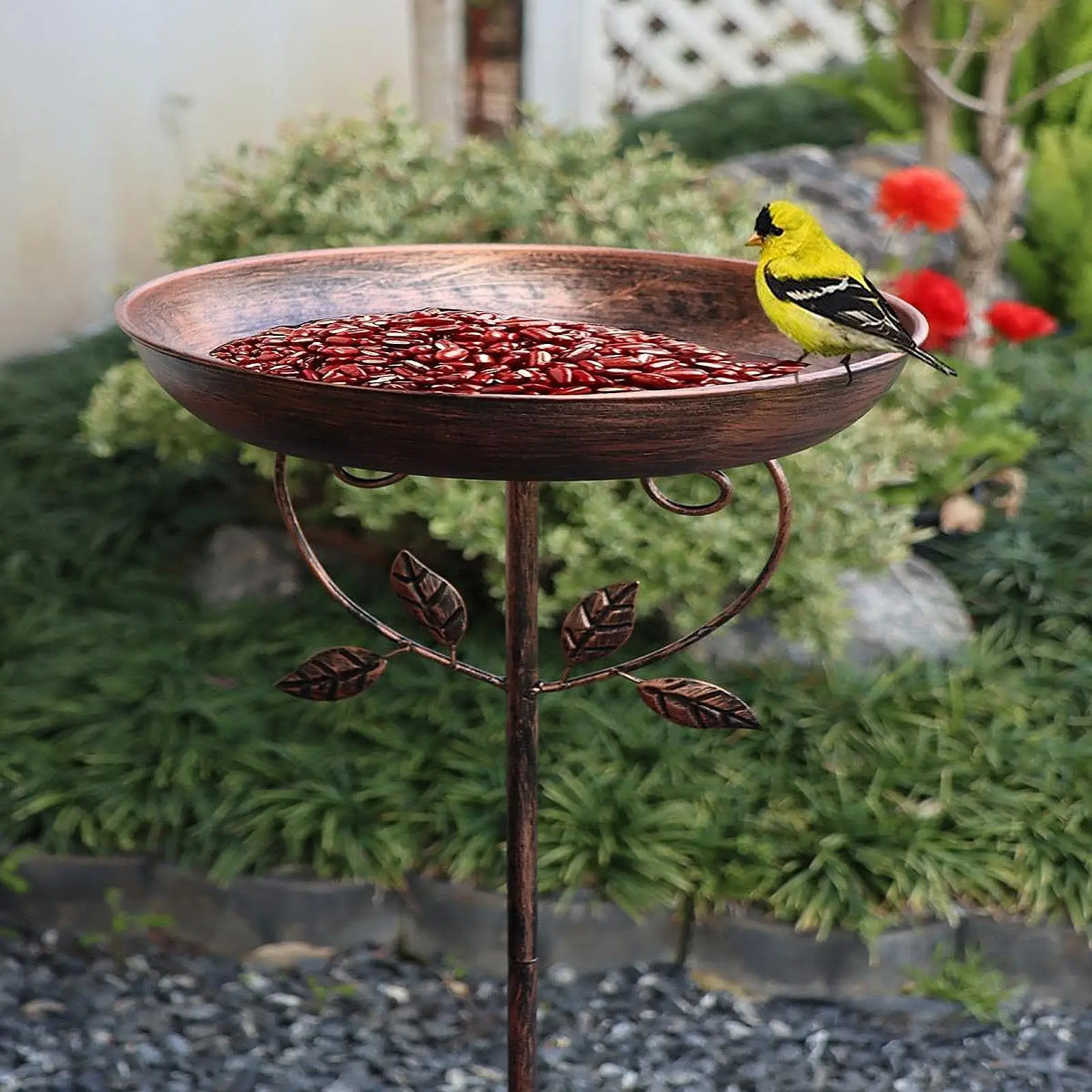 

Freestanding Bird Bath Bowl with Garden Stake Outdoor Landscape Housewarming Bird Feeder Water Bowl for Park Porch Deck Yard