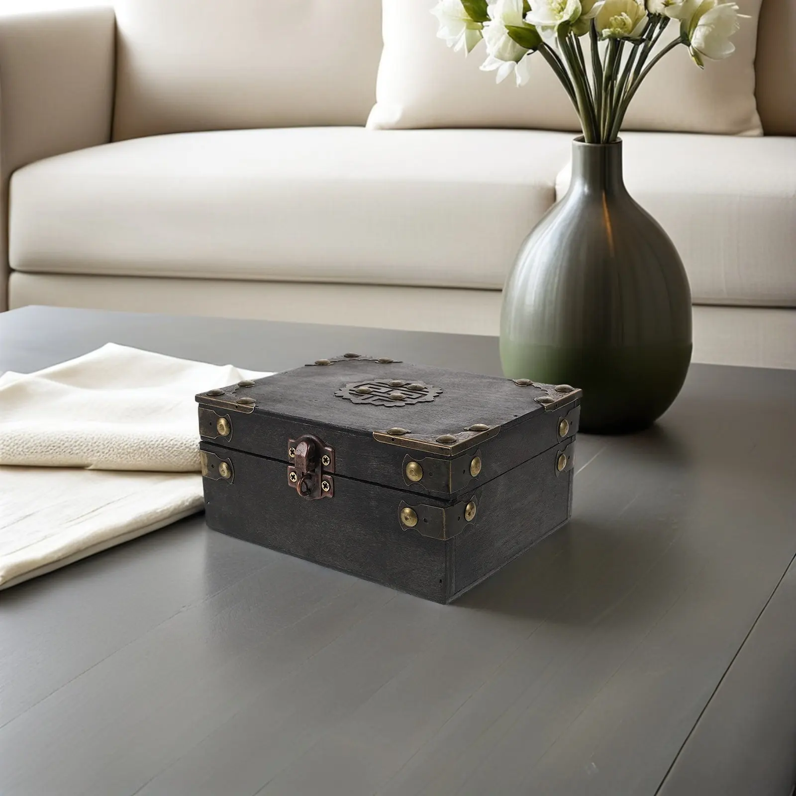 Vintage Wooden Puzzle Box Treasure Chest Combination Lock Escape Room Prop Decorative Keepsake Organizer Game for Adults