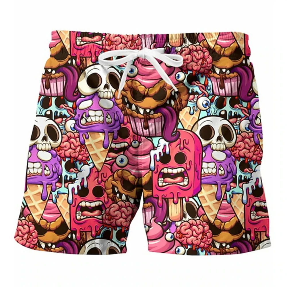 

Motorcycle clothes 3D Print Skull Graphic Male Breathable Quick Drying Hawaiian Holiday Beach Shorts Casual Short Pants