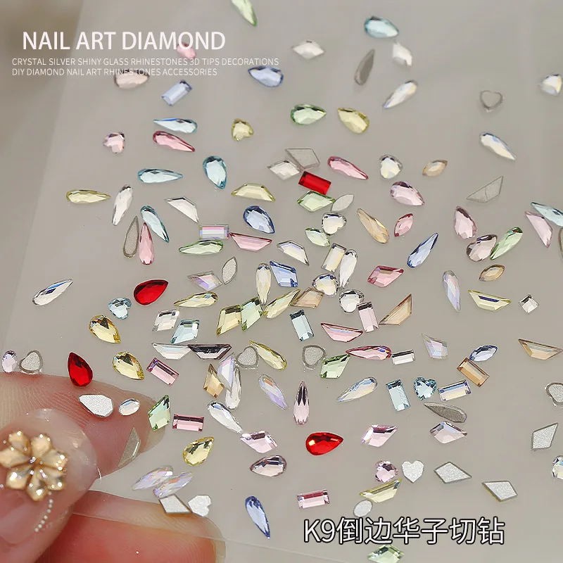 50PCS Top Sparkle K9 Mini Diamonds Chamfered Flatback HZ Cut Jewel Nail Art Rhinestones Decorations Manicure Colorful Charms