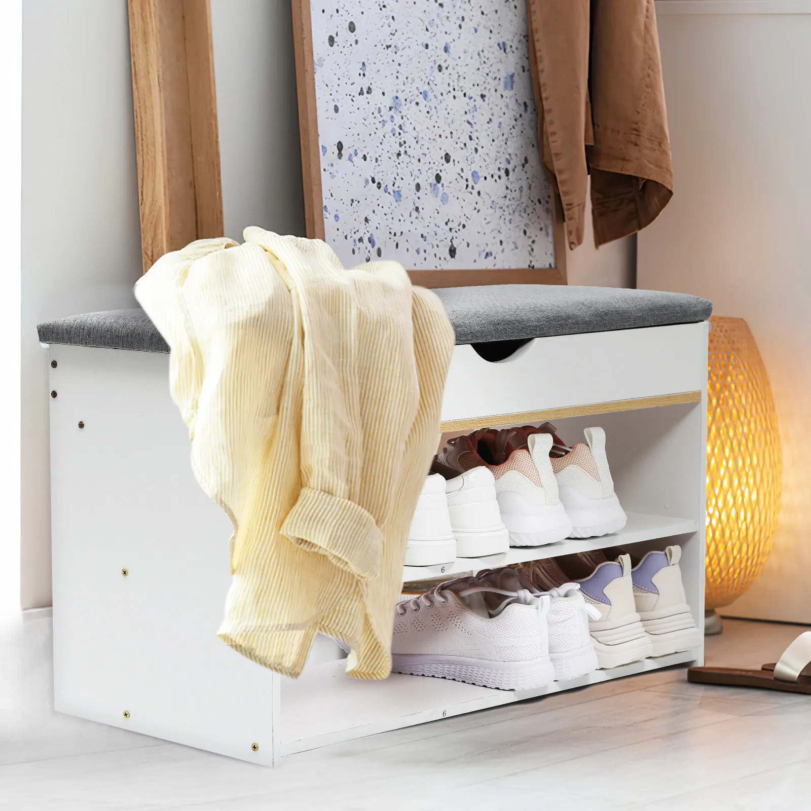 

Storage Shoe Bench Entryway Cabinet Multi Functional Shoe Rack Bench Thick Cushion Seat Footstool Hallway Shoes Organizer