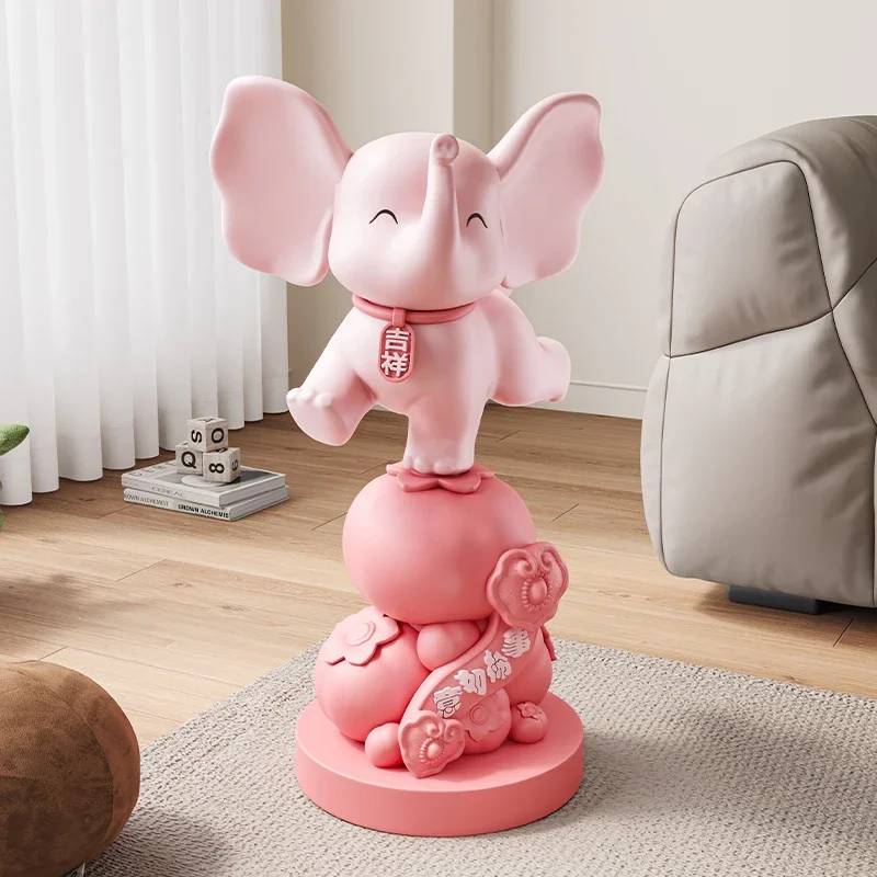 Home Decor Persimmon Ruyi Elephant Ornament Resin Sculpture Living Room TV Cabinet Side Statue Floor Decoration Customized