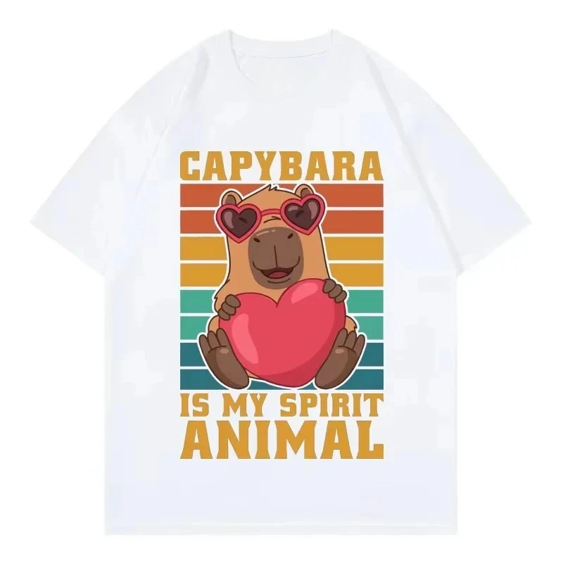 Cute Heart Holding Capybara Funny Graphic T Shirts Women Clothing Harajuku Y2k T-shirt Fashion Casual Short Sleeve T-shirts