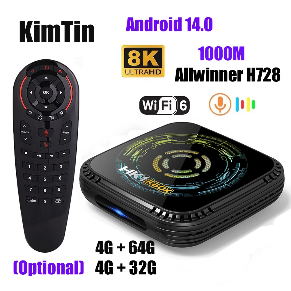 

KimTin HK1 Smart TV Box 4GB 64GB Android 14 Allwinner H728 Quad Core 8K 1000M LAN Wifi6 H8X Set top box 4GB 32GB Media Player
