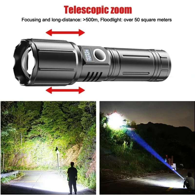 White Laser LEP Flashlight 3000 Meter Long Range, 26650 Battery Type C Rechargeable Tactical Portable Lantern