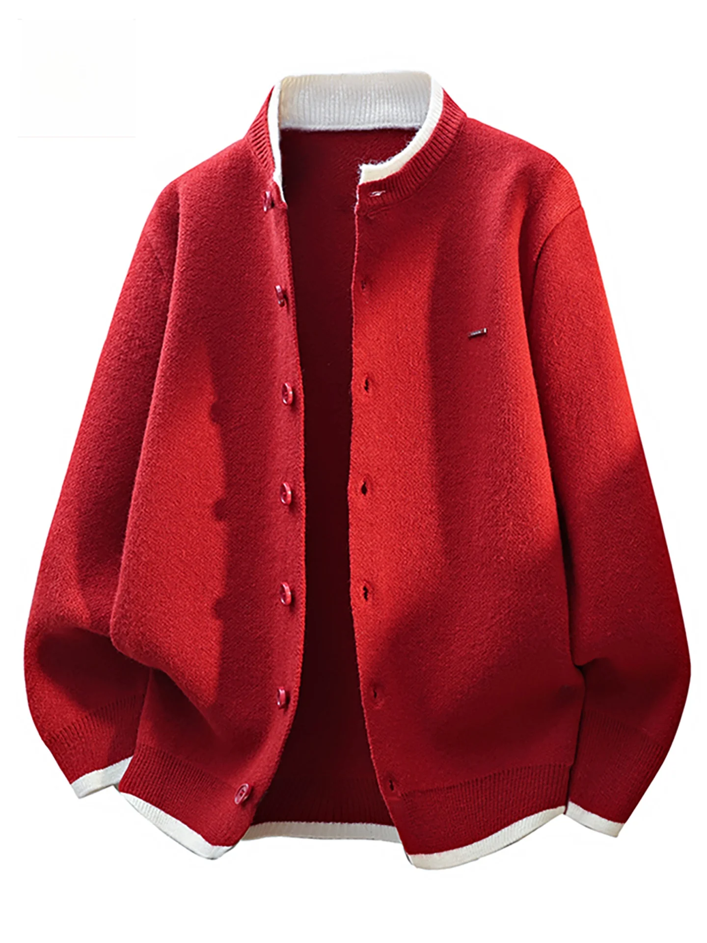 

Red Knitted Open Cardigan Men's Casual round Ne Pullover Sweater Outerwear for New Year's Day Autumn Spring Seasonal Wear