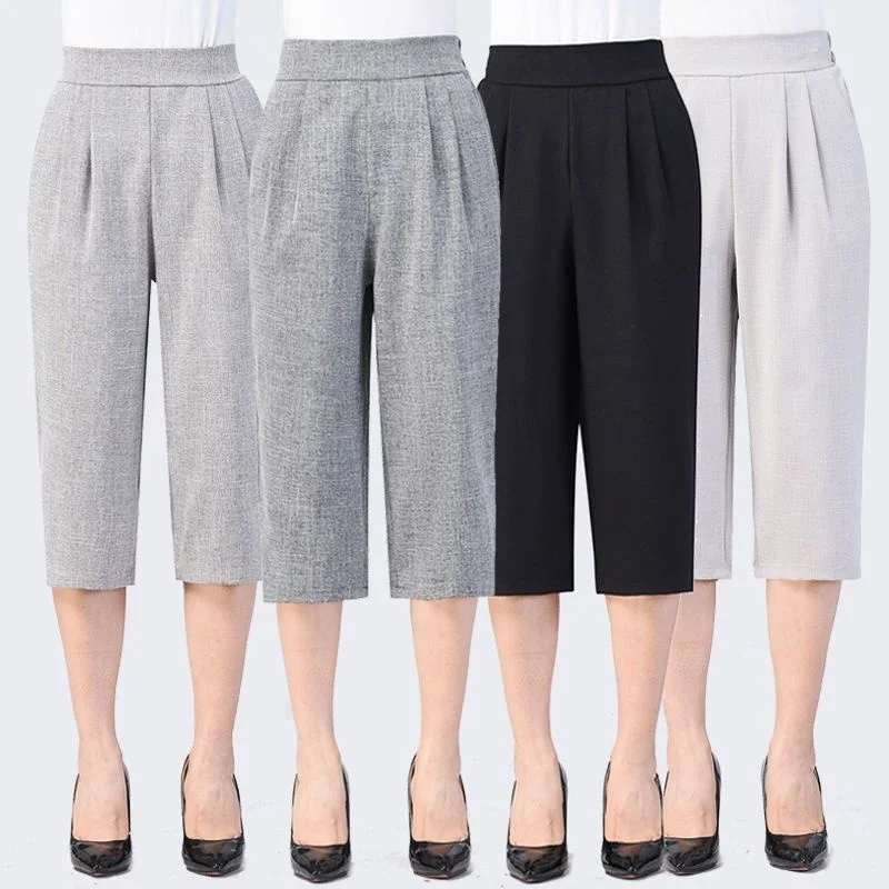 Capris holgados de cintura alta elástica para mujer, Pantalones rectos informales, 4XL, 5XL, 2023