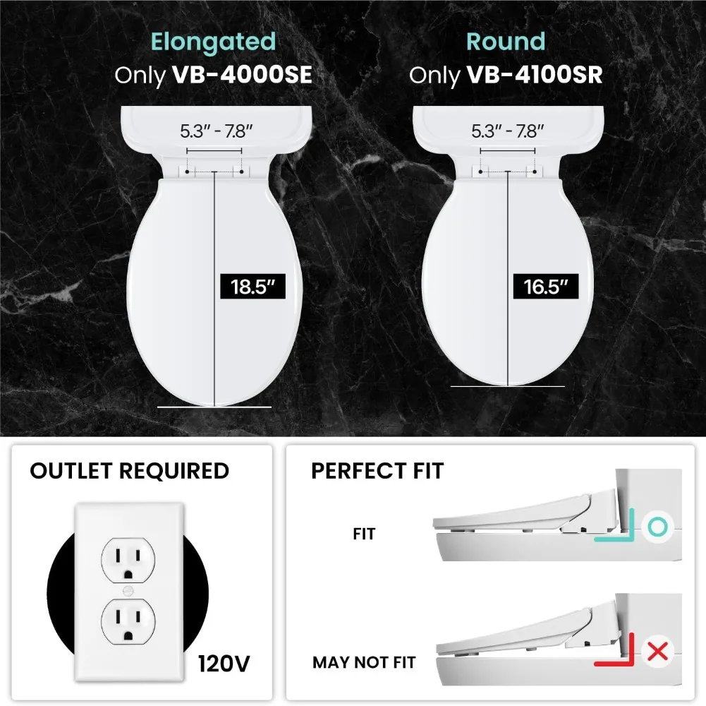 VB-4000SE Electric Smart Bidet Toilet Seat with Dryer, Heated Toilet Seat, Warm Water, Deodorization, LED, Full Stainless-steel