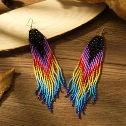 Bohemian style, long tassel changing color earrings, music festival tie-in