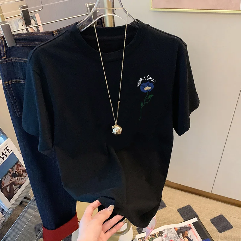 تي شيرت نسائي من القطن الخالص من Faionable ort Sve بقاعدة كتف منفوشة irt بلوزة بيضاء للتخسيس الشبابي لربيع وصيف...