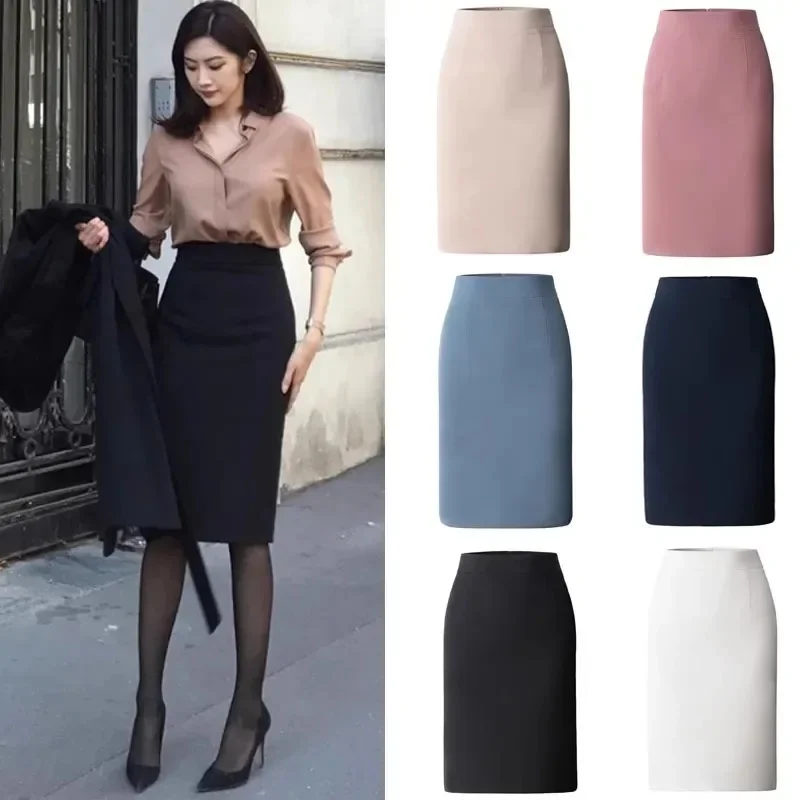Elegant High Waisted Office Lady Pencil Skirt Korean Fashion Slim Fit Package Hip Midi Skirts Women Solid Color All-match Skirts