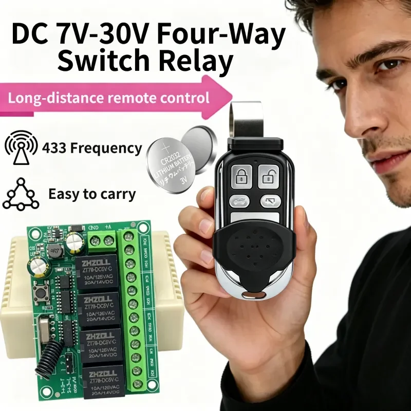 Universal Wireless Remote Control 433Mhz DC 6V 12V 24V 4CH RF Relay Receiver and Long Range Transmitter for Garage Gate Motor