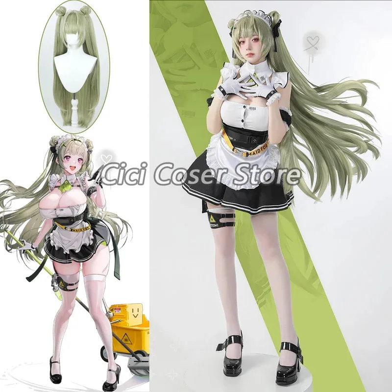 Game Nikke Goddess of Victory Soda Cosplay Costume Long Green Hair Sexy Maid Dress Women Halloween Party Carnival Outfit Wigs;3,