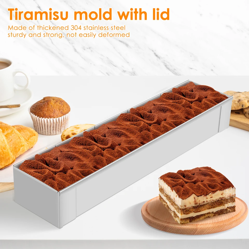 Molde Para Pastel Mousse Ajustable De Acero Inoxidable – Rectangular Extensible 18-32cm Ancho, 28-53cm Largo – Incluye 2 Espátulas Para Decorar