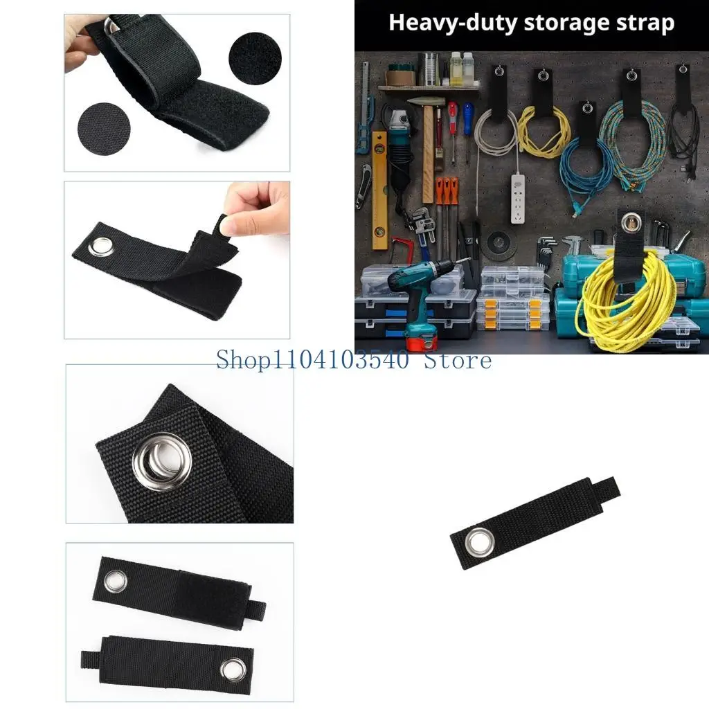 02DC Reusable Cord Storage Wrap with Hook Fastener and Metal End for Cable Hoses Utility Gear and Garage Storage Use