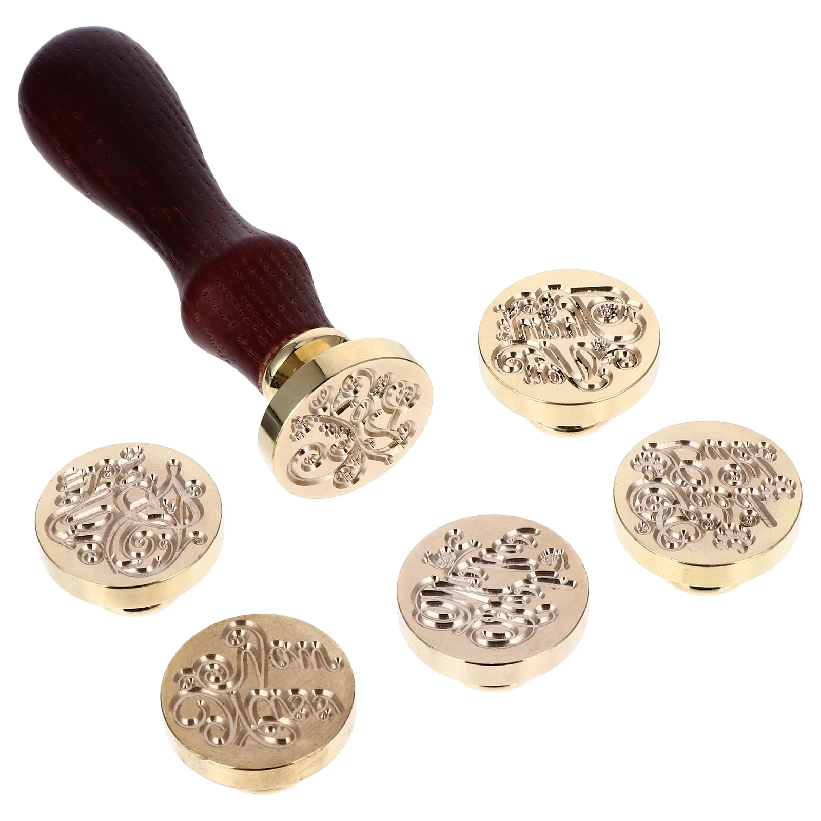 

6pcs Sealing Copper Wood Handle DIY Craft Kit Fire Seal Engraved Stamp Party Favors Invitation Decor Gift