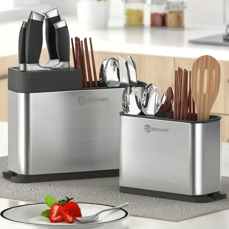 Kitchen Knife & Cutlery Holder - Drainage Storage Box with Water Tray, Organizer for Chopsticks & Spoons WF