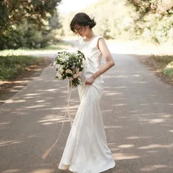 Elegant Mermaid Wedding Dresses Sweet Classic O-neck Bridal Dress Soft Satin Simple Floor-length Vestidos De Novia Customized