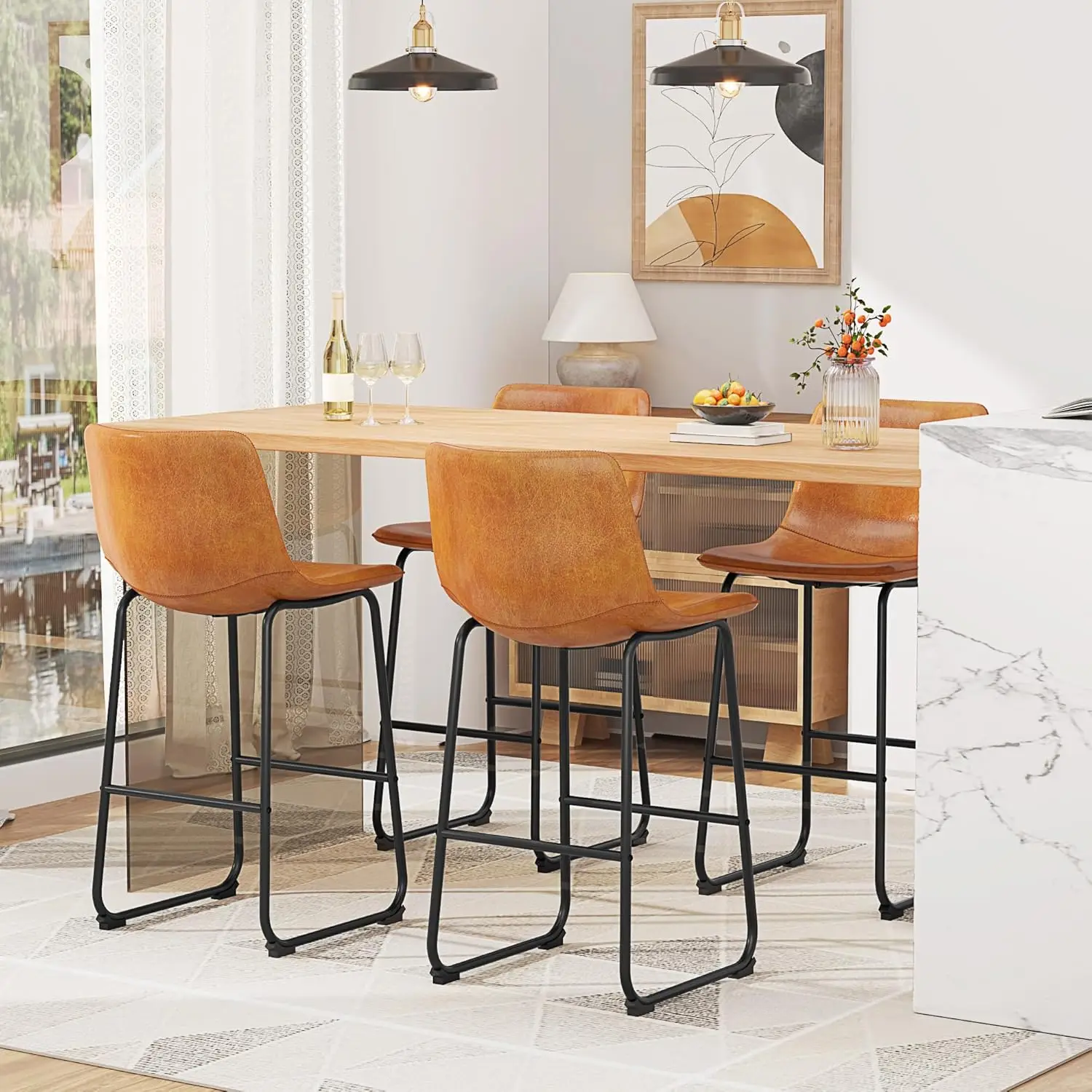 Bar Stools Set of 4, PU Leather Counter Height Bar Stools, 30