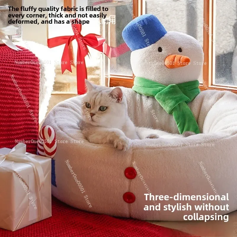 Christmas cat bed casa para gatos Snowman Hug Winter Warm Open Cat Nest Winter Warm Dog Nest Mat