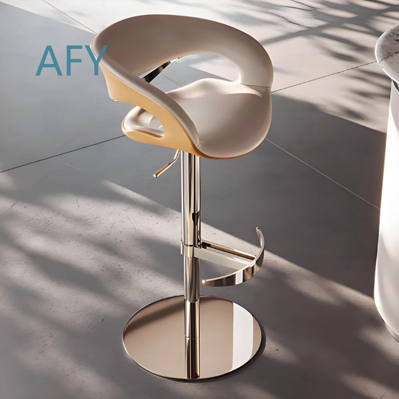 Light Luxury High Lift Bar Chair for Home Office Kitchen Dining Room Rotating Stainless Steel High Stool with PU Leather Seat