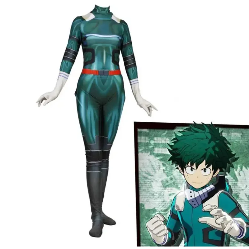 Boku No Hero Academy Female Deku Cosplay Costume Izuku Midoriya Suit Zentai Bodysuit for Adults Kids