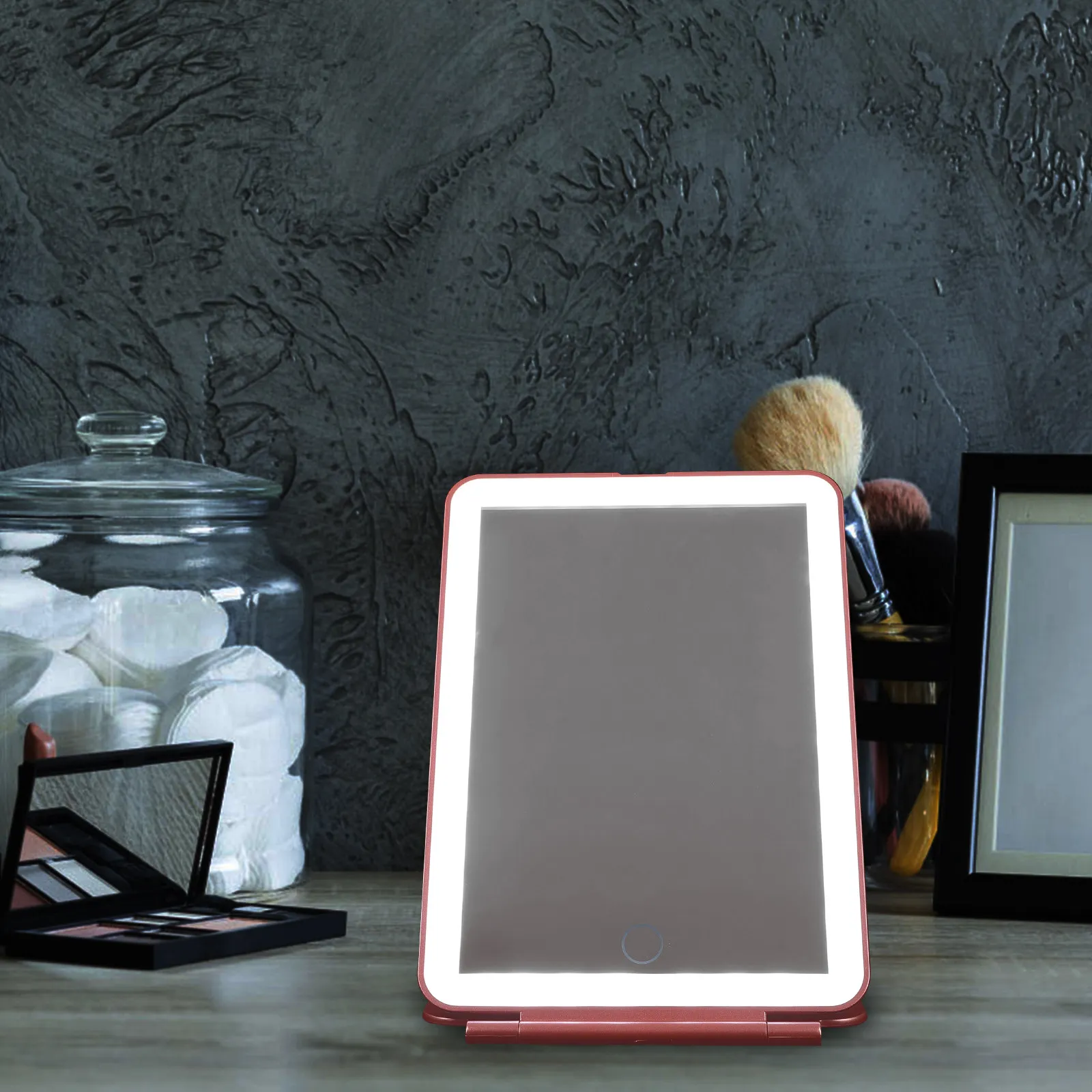 

Набор из 1-го складного LED-зеркала для макияжа с USB-зарядкой, портативное настольное регулируемое сенсорное LED-зеркало, идеально подходит для дома