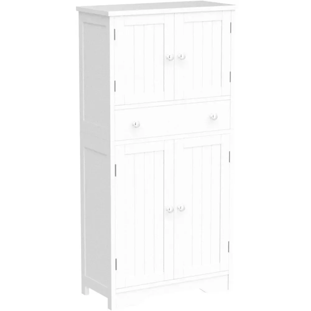 

Traditional 4 Door Kitchen Pantry Bathroom Furniture Storage Cabinet With Adjustable Shelf 23.6" L X 11.8" W X 50.4" H White