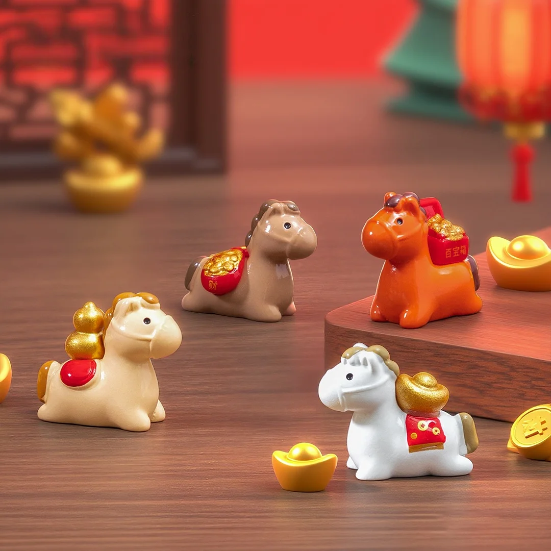【YA】1/4Pcs 2026 Horse Year Miniature Ornaments Zodiac Cartoon Lucky Pony DIY Car Decoration Office Desktop Decor Ornaments