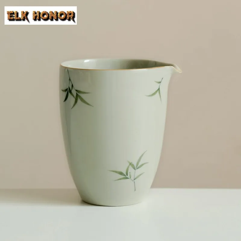 210ML Pure Hand-painted Green Bamboo Ceramic Tea Pitcher Antique Fair Cup Cha Hai Household Justice Cup Cafes Accessories