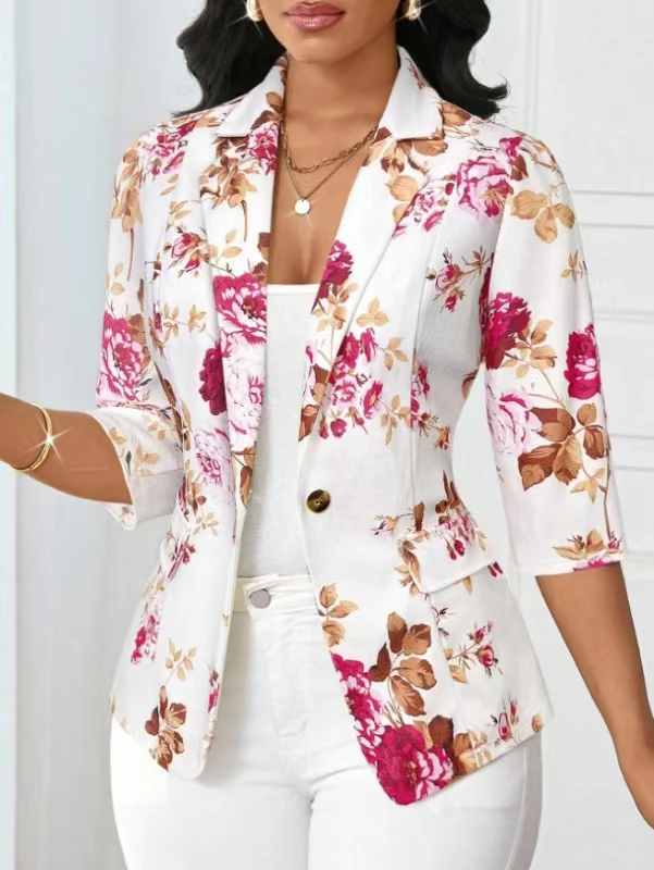 Outerwears Women Jackets 2026 Fashion Notched Collar Women Jacket Elegant Black Print Jacket Coat Women Chaquetas De Mujer Q5330
