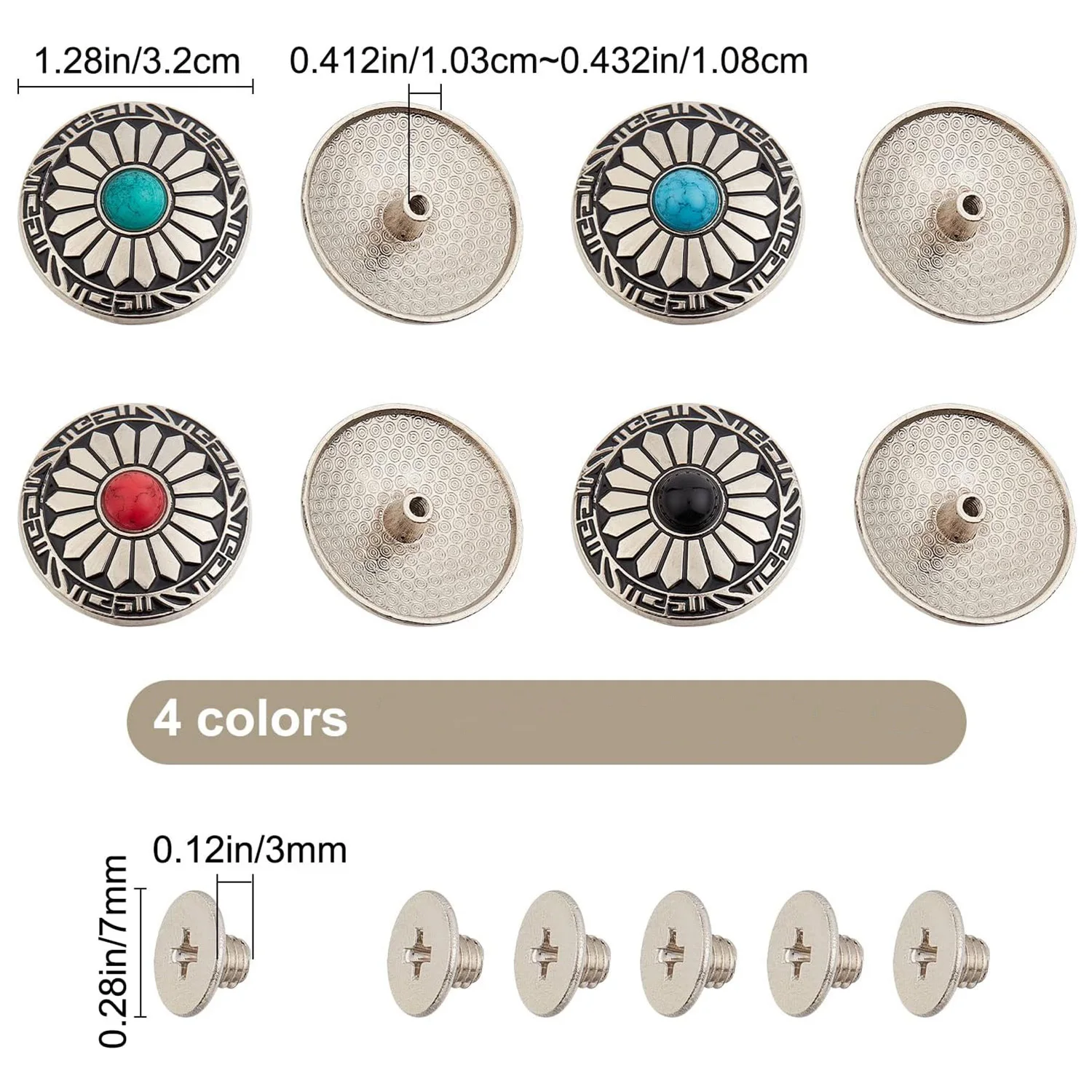 Round Engraving Sun Flower Faux Turquoise Conchos Flower Buds Daisy Decorative Buckles Screw Back Buttons for DIY Leather Craft