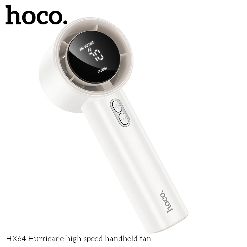 

HOCO HX64 Cooling High Speed Handheld Fan For Bedroom Summer Portable Adjustment Rechargable Large Wind Digital Display Fan