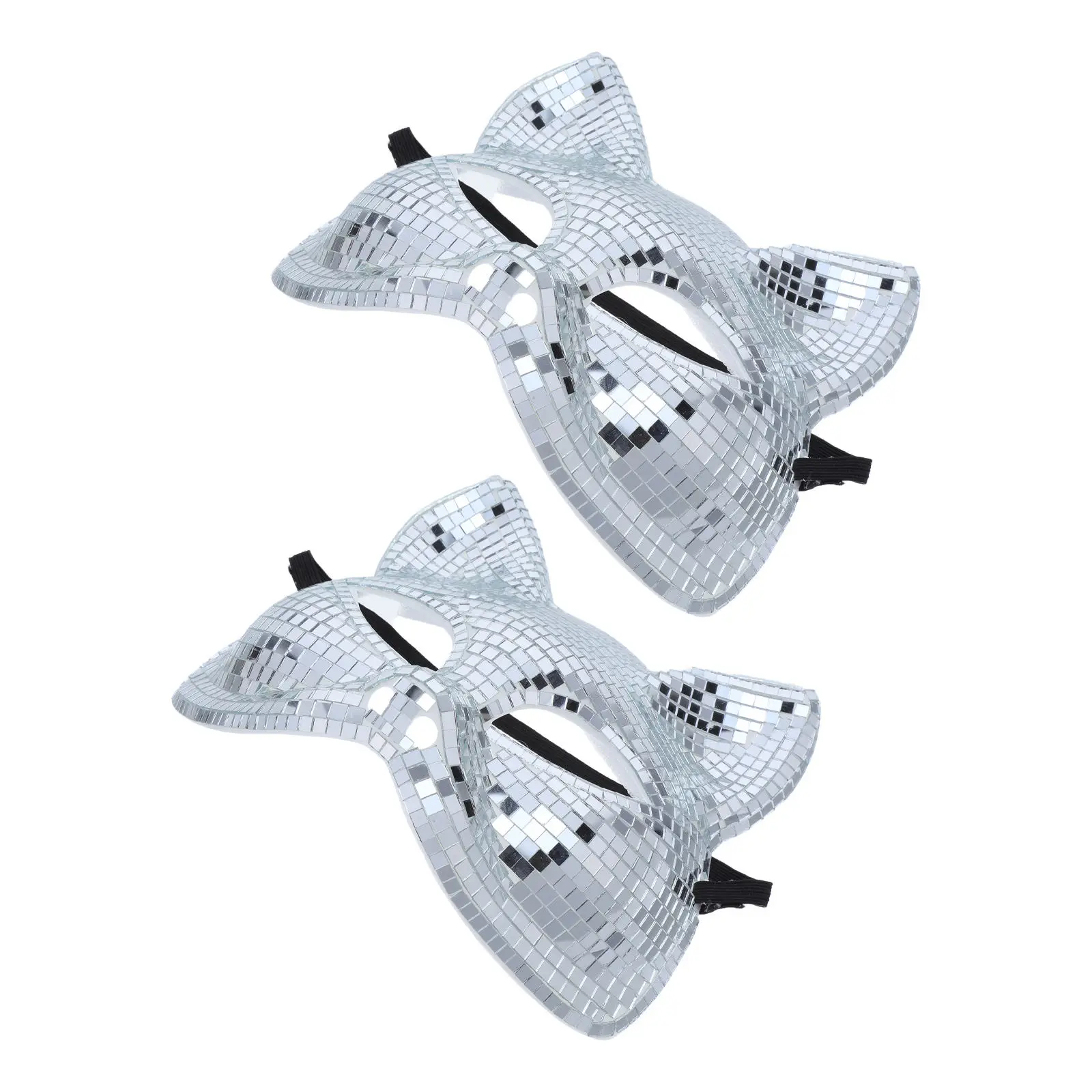 

2Pcs Mirrored Sequin Cat Style Masquerade Mask Adult Disco Glitter Face Cover for Halloween Carnival Dance Party Cosplay Costume