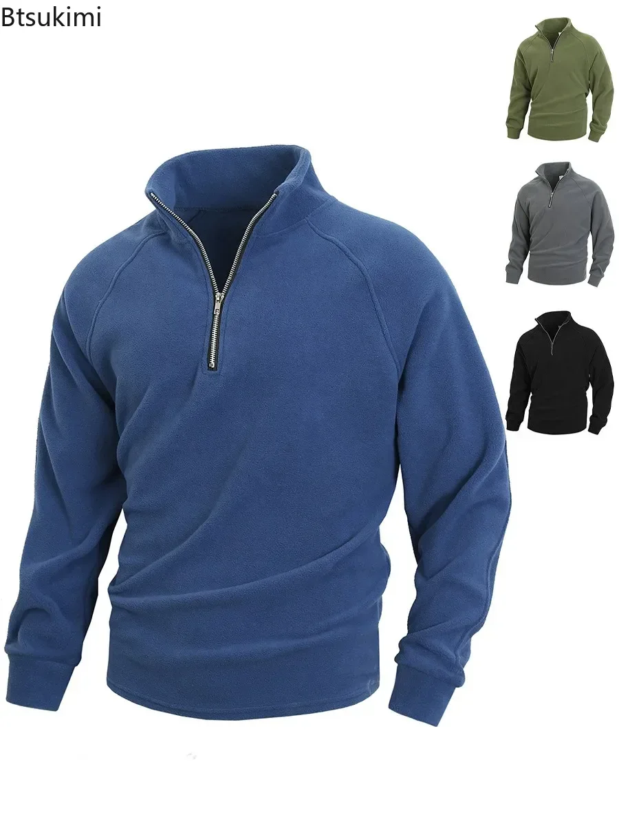 2025 Heren Stand Kraag Halve Rits Sweatshirts Losse Casual Coral Fleece Warme Trui Tops Outdoor Sport Training Hoodies Mannelijke