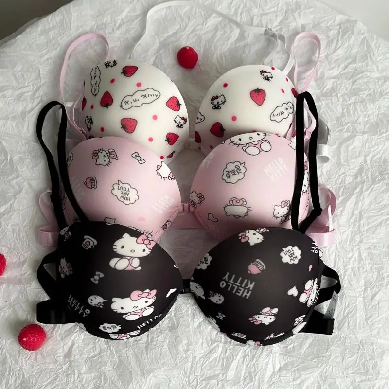 Cartoon Sanrios Hello Kitty Gathering Sweet and Cute Front Button Pure Desire Wearing Bra