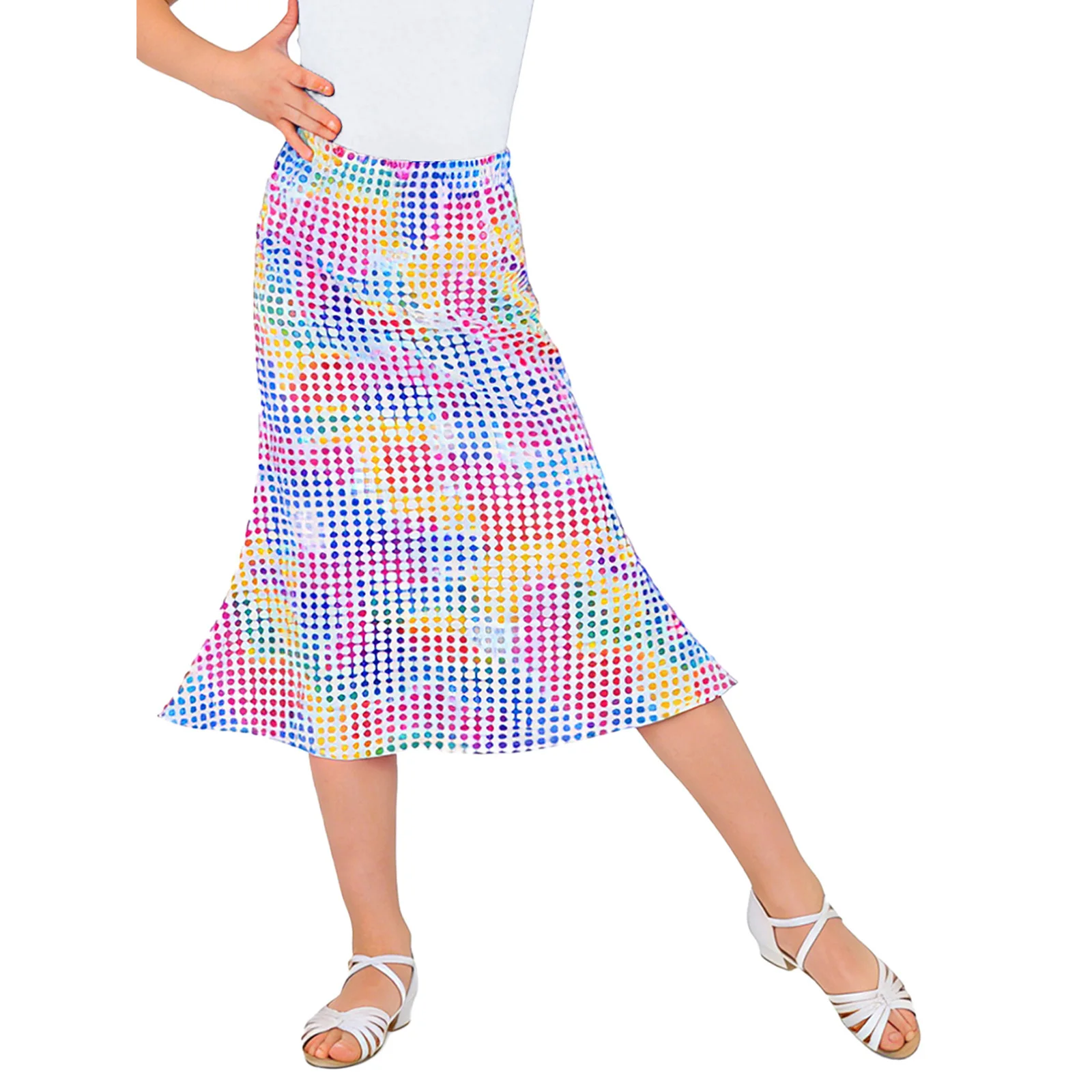 Kids Girls Metallic Dots 70s Disco Dance Performance Skirts Elastic Waistband Flared Skirt for Chorus School Dance Show Costume
