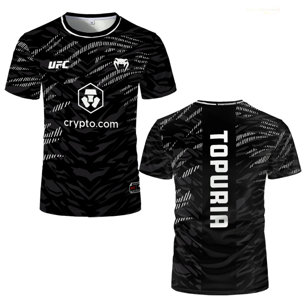 UFC White Stripe Jersey Sportwear Summer Breathable Round Neck T-shirt TOPURIA Fans Outdoor Short Sleeve Unisex Casual Tops Tee