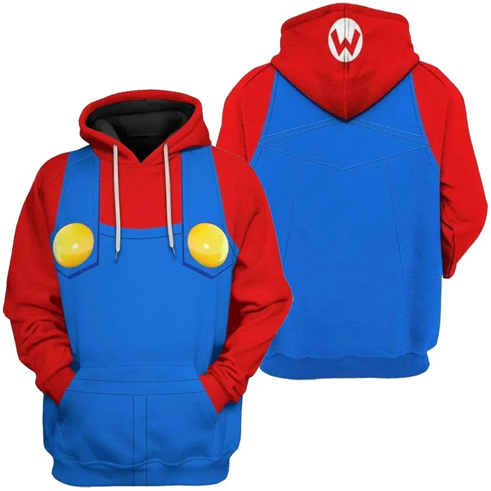 New Anime Super Mario Bros Luigi Bowser Plumber Uniform Cosplay Sweatshirt Zipper Hoodies Kids Adult Hooded Jacket Sportswear