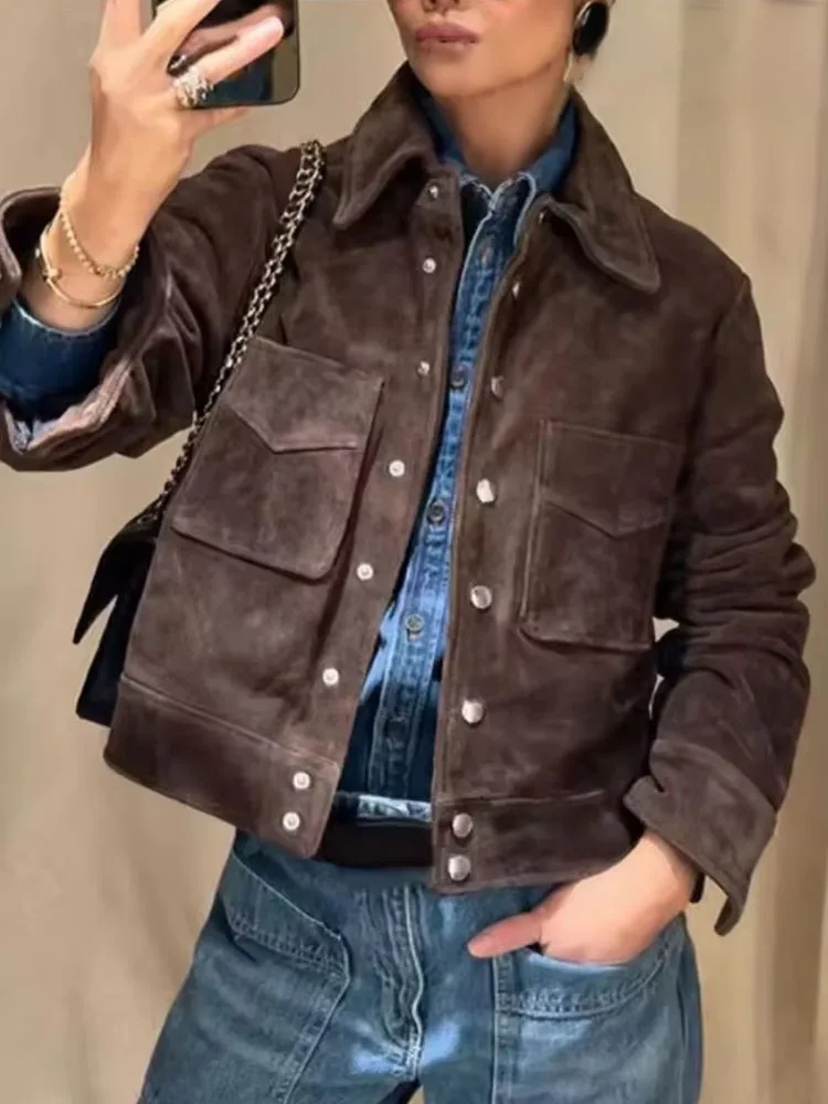 

HH женские свободные однобортные однобортные с отложным воротником и длинными рукавами, шикарные пальто, осенние женские карманы, уличная куртка