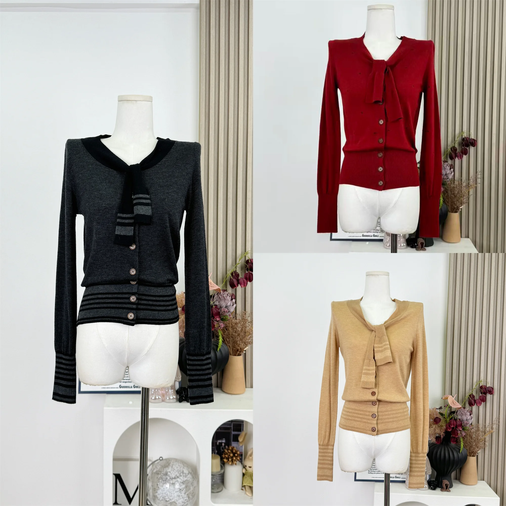 

Women's Wool Sweater Navy Collar Autumn Winter Long Sleeve Knitted Cardigan Tops Slim Fit Striped High Street Sweater Coat F491