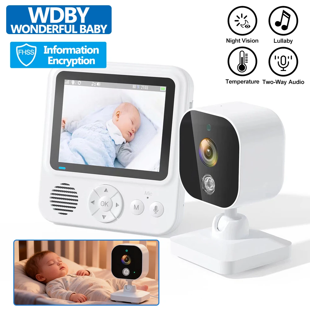 Wireless Baby Monitor 2.8'' LCD Display 2 Way Audio Night Vision VOX Function Built-in Lullabies Indoor Nanny Security Baby Cam