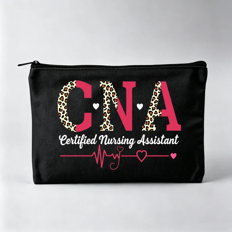 Leopard Print CNA Letter Cosmetic Bag, Zipper Makeup Pouch for Daily Use